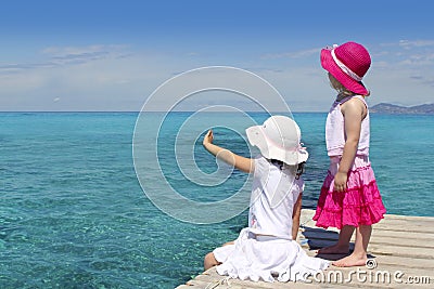 Two girls tourist turquoise sea Stock Photo