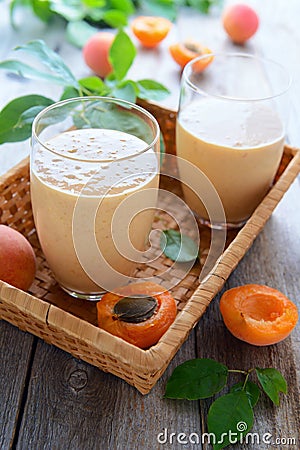 Two glases with Apricot smoothie Stock Photo