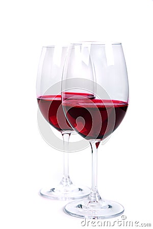 Two glass of red wine on a white background Stock Photo