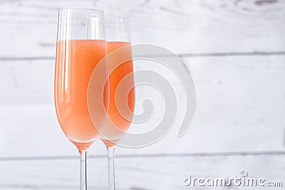 Two glasses of bellini cocktail Stock Photo