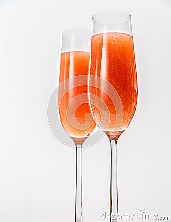 Two glasses of bellini cocktail Stock Photo