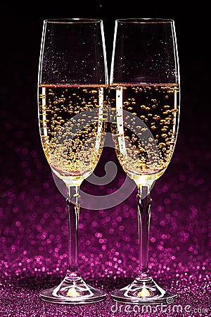 Two glasses of champagne ready for christmas celebration Stock Photo