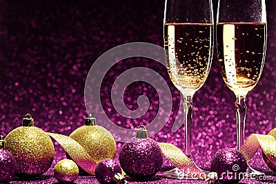 Two glasses of champagne ready for christmas celebration Stock Photo