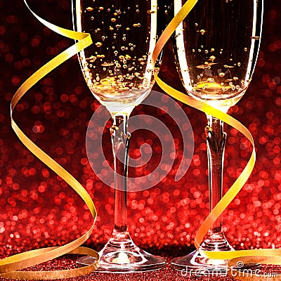 Two glasses of champagne ready for christmas celebration Stock Photo