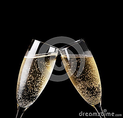 Two glasses of champagne toasting isolated Stock Photo