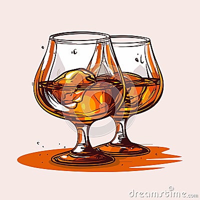 Two glasses of cognac on the table simple vector icon Vector Illustration