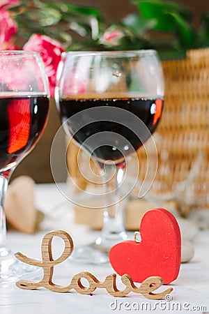 Two glasses of cola on Valentine's day celebration Stock Photo