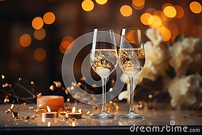 Two glasses with sparkling champagne. Concept of celebration and luxury Stock Photo