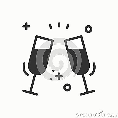 Two glasses, toast icon. Binge, drink, champagne, wine.Party celebration, birthday, holidays, event, carnival festive Vector Illustration