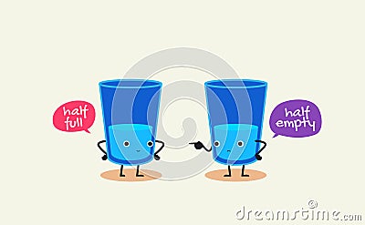 Two glasses of water is having conversation. Half full, half empty. Vector Illustration Vector Illustration