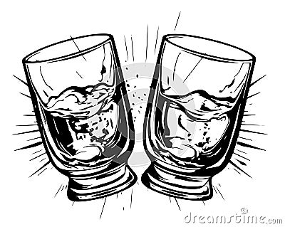 Two glasses of whiskey. Cheers glass vector illustration Vector Illustration