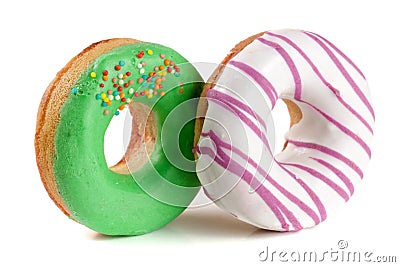 Two glazed donut isolated on white background Stock Photo