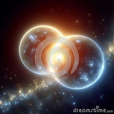 Two Glowing Binary Moons Two moons both emitting their own light Stock Photo