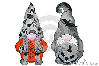 Two gnomes with Halloween decor Cartoon Illustration