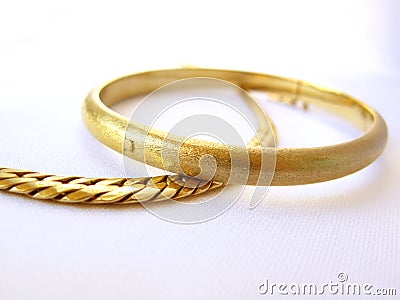 Two gold bracelet Stock Photo