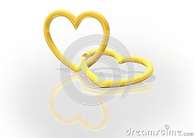 Two Gold Entwined Hearts Vector Illustration