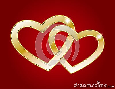 Two gold hearts Vector Illustration