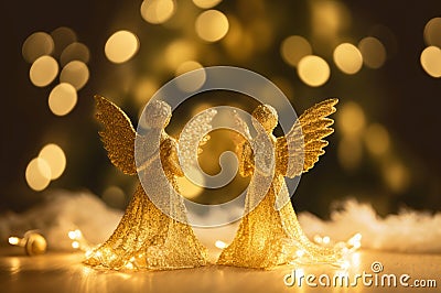 Two golden angels statues. Generate ai Stock Photo