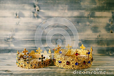 Two golden crowns for a religious wedding in an Orthodox church Stock Photo