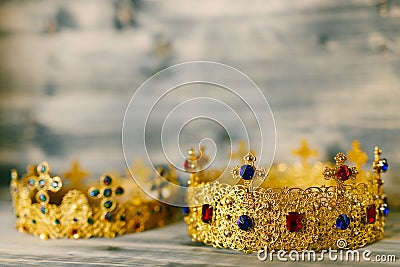 Two golden crowns for a religious wedding in an Orthodox church Stock Photo