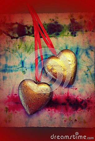 Two golden hearts Stock Photo
