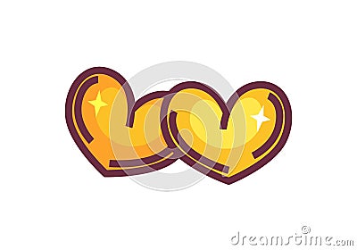 Two golden hearts isolated on white. Symbol of eternal love Vector Illustration