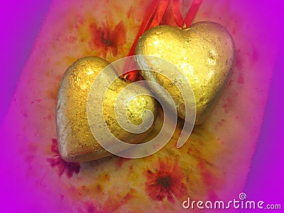 Two golden hearts Stock Photo