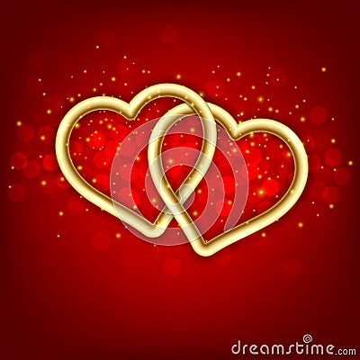 Two golden linked hearts. Vector Illustration