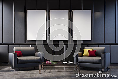 Two gray armchairs in a gray living room Stock Photo