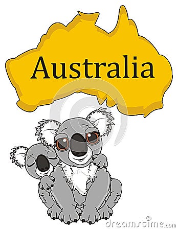 Two gray koalas with Australian continent Stock Photo