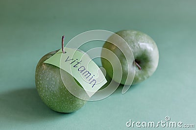 Two green apples note Stock Photo