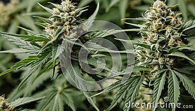 Two green marijuana plants with buds Stock Photo