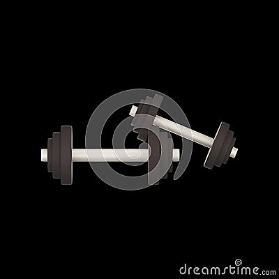 Two Grey Dumbbell 3D Icon On Black Stock Photo