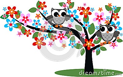 Two grey owls Vector Illustration