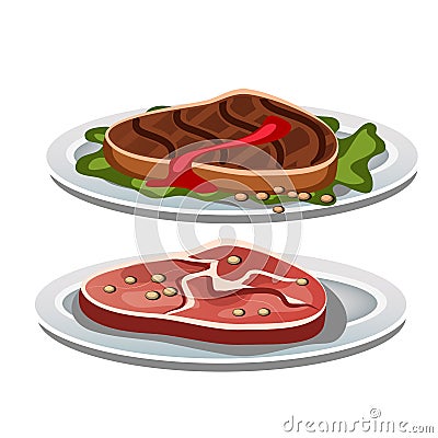 Two grilled steak on a white background, food Vector Illustration