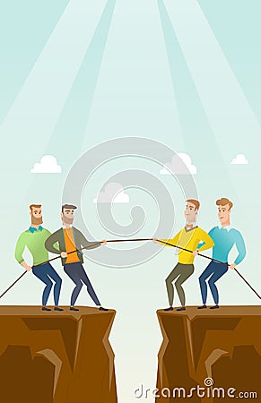 Two groups of business people pulling rope. Vector Illustration