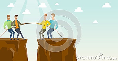 Two groups of business people pulling rope. Vector Illustration