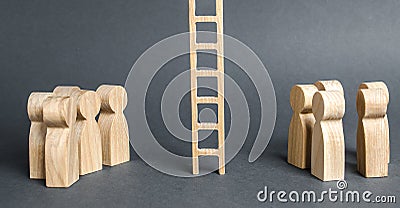 Two groups of people are separated by a career ladder. Promotion and career advancement. Transition to a whole new level Stock Photo