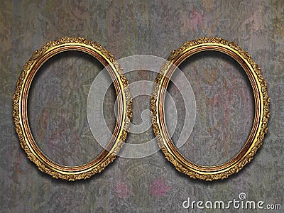 Two guilded frames on old wallpaper Stock Photo