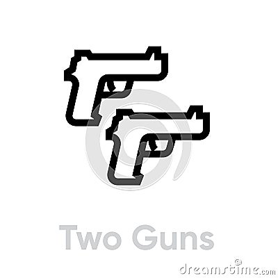 Two guns shot icon. Editable line vector. Vector Illustration