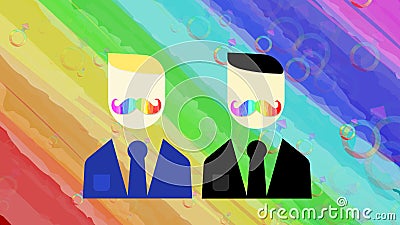 Two gay guys on a rainbow LGBT background Stock Photo