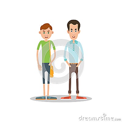 Two guys stand nearby and smile Vector Illustration