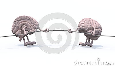 Two half brains tug of war rope Cartoon Illustration