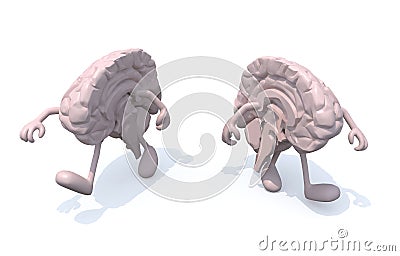 Two half brains that walk Cartoon Illustration