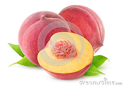 Two and a half isolated peaches Stock Photo