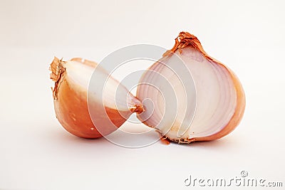 two half pcs of onion bulbs in white background Stock Photo