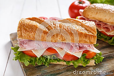 Two Halves of a Sub Long Baguette Sandwich Stock Photo