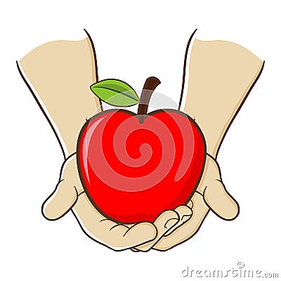 Two Hand Holding A Big Red Apple Vector Illustration