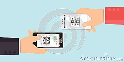 Two hand holding mobile phone to scanning QR code,Electronic scan digital technology flat design Vector illustration Vector Illustration