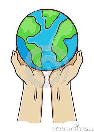 Two Hand Holding Planet Earth Vector Illustration